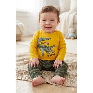 Garanimals Baby Boy 3-6 Months Outfit Set Yellow Later Gator Camo Pants